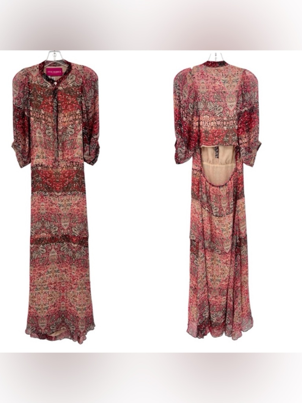 Heidi Merrick silk chiffon tapestry maxi dress‎ M